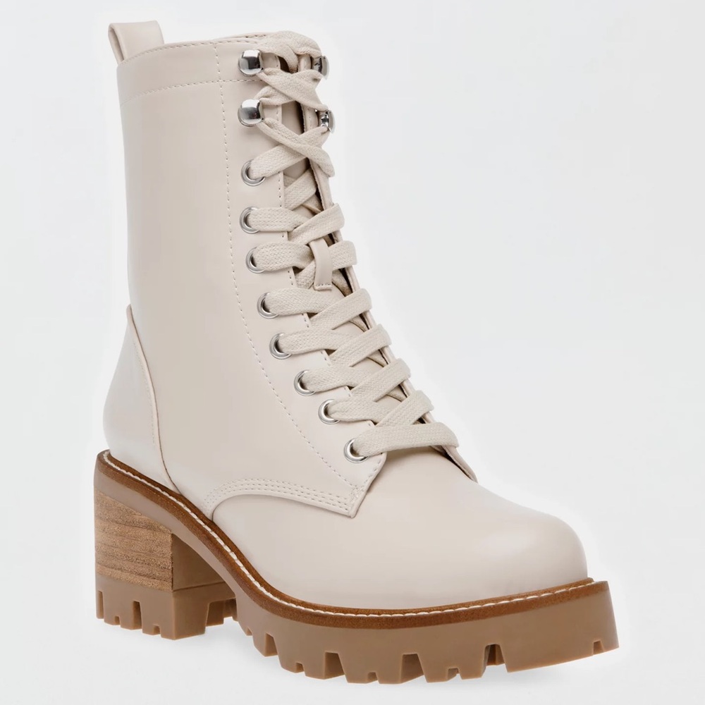 DV by Dolce Vita Cream Lace-Up Chunky Heel Boots